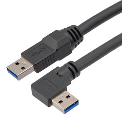 高柔性拖链级USB3.0线缆组件，A型公头至直角左出线A型公头，28/26/22AWG，UL20276, VW-1阻燃等级PVC护套，黑色，2.5米的图片