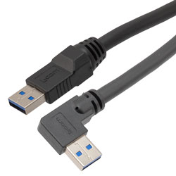 高柔性拖链级USB3.0线缆组件，A型公头至直角右出线A型公头，28/26/22AWG，UL20276, VW-1阻燃等级PVC护套，黑色，2.5米的图片