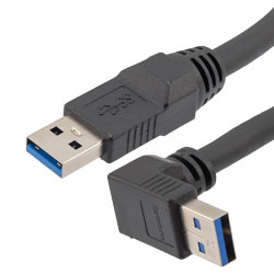 高柔性拖链级USB3.0线缆组件，A型公头至直角上出线A型公头，28/26/22AWG，UL20276, VW-1阻燃等级PVC护套，黑色，1米的图片