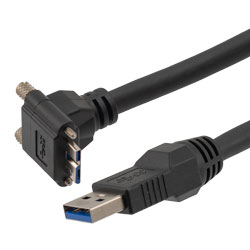 高柔性拖链级USB3.0线缆组件，A型公头至直角上出线Micro-B型公头，带机器视觉锁紧螺丝， VW-1阻燃等级PVC护套，黑色，2.5米的图片