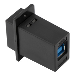 USB3.0转接头/耦合器，ECF法兰式接线板安装，A型母头/B型母头，ABS外壳，黑色的图片