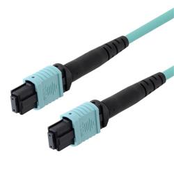 MPO w/o pins to MPO w/o pins, 24 Fiber Round, OM3 10G 50/125 Multimode, LSZH Jacket, Aqua, 1.0m的图片
