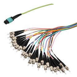 MPO带引脚插口到ST扇出插口，24根光纤，OM5 50 / 125um多模，LSZH光缆护套，柠檬绿，5米的图片