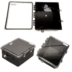 14×12×6英寸（35.6×30.5×15.2厘米）NEMA-4X级防风雨聚碳酸酯接线盒，改进式底板，透明盒盖，黑的图片