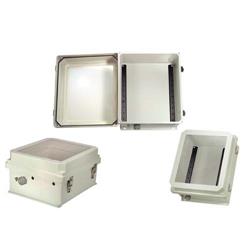 防风雨NEMA外壳，带窗口，14.0in/35.6cm x 12.0in/30.5cm x 7.0in/17.8cm，带DIN安装导轨的图片