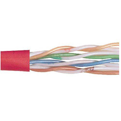 Cat 6以太网散装电缆，非屏蔽UTP, 4对26AWG绞合导体，UL的CM阻燃要求，PVC外被，红色，1000英尺的图片