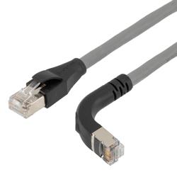 以太网超六类10gig直角弯头线缆组件，F/UTP屏蔽，26AWG，RJ45直头/下弯头，低烟无卤外被，灰色，5.0米的图片