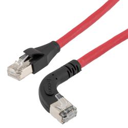 以太网超六类10gig直角弯头线缆组件，F/UTP屏蔽，26AWG，RJ45直头/右弯头，低烟无卤外被，红色，5.0米的图片