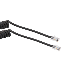 超五类以太网弹簧线组件，180度出线后连接RJ45-RJ45接头，使用UTP 26AWG绞合高柔性工业聚氨酯TPU电缆护套，黑色，长度为6到18英寸的图片
