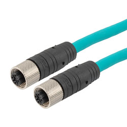 超5类IP68防护等级4针D编码SF/UTP双屏蔽工业户外级高柔性M12线缆，M12母头/M12母头，CMX阻燃等级TPE护套，青，5米的图片