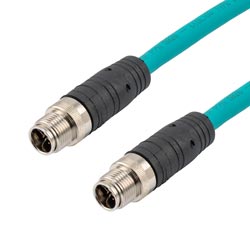 超6类10G级IP67防护等级8针X编码SF/UTP双屏蔽工业户外级高柔性M12线缆，M12公头/M12公头，CMX阻燃等级TPE护套，青，0.5米的图片