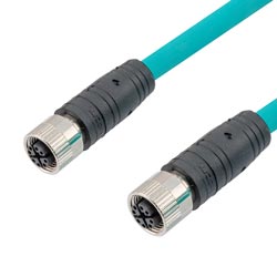 超6类10G级IP67防护等级8针X编码SF/UTP双屏蔽工业户外级高柔性M12线缆，M12母头/M12母头，CMX阻燃等级TPE护套，青，5米的图片