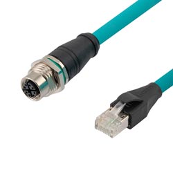 Category 6a M12 8 Position X code Double Shielded Industrial Cable, M12 F Panel Mount / RJ45, 5.0m的图片