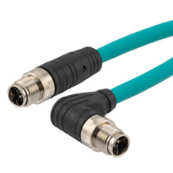 超6类M12 8针X编码SF/UTP工业级拖链线缆，90°直角型M12公头/M12公头，1米的图片