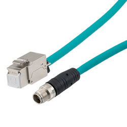 超6类M12 8针X编码SF/UTP工业级拖链线缆，M12公头/RJ45母头，1米的图片