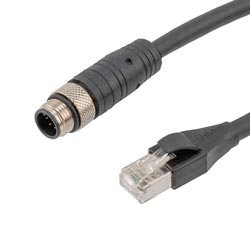 IP67防护等级8针A编码F/UTP屏蔽工业户外级双绞线M12线缆，M12公头/RJ45公头，FT2阻燃等级TPU护套，黑，5米的图片