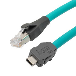 IX工业超6类以太网线缆，IX B型/RJ45 公头，双屏蔽高柔性户外级工业CMX阻燃级TPE护套，青，1米的图片