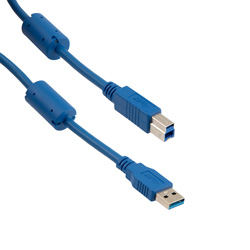 USB3.0线缆组件，A型公头/插头至B型公头/插头，带磁环，30/24AWG，UL20276 PVC护套，蓝色，0.5米的图片