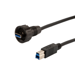 防水型USB3.0线缆组件，IP67 A型公头/标准B型公头，30/24AWG，PVC黑色护套，1米的图片