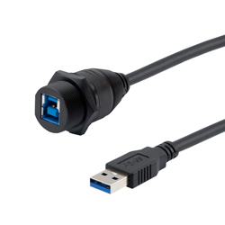 防水型USB3.0线缆组件，IP67面板安装B型母头/标准A型公头，30/24AWG，PVC黑色护套，0.5米的图片