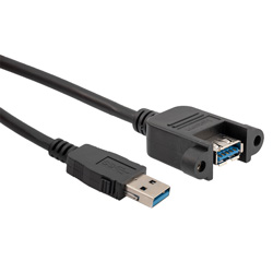 USB 3.0电缆组件，A型闩锁公插头，A型面板安装母插孔，30 / 24AWG，低烟无卤，黑色，1.0米的图片