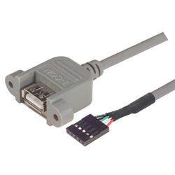 USB 2.0 线缆, A型面板安装母头 / 5插脚母头, 0.5m, 灰色的图片