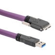 高柔性USB3.0线缆组件，A型公头至Micro-B公头带机器视觉翼形螺丝，28/26/22AWG，高柔性级TPE护套，紫，3.0米的图片