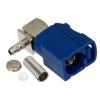 FAKRA Jack Right Angle Connector Crimp/Solder Attachment for RG174, RG316, RG188, .100 inch, LMR-100, Blue Color的图片