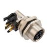 M12 Shielded Panel Mount Connector, IP67 8 Position X-code Female Receptacle, Right Angle PCB Solder, M16 Rear Mounting Style的图片