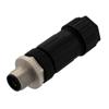 M12 DC Power 4 Pin T-Code Male Field Termination Connector, IP67, Fits 16-20AWG and 8-10mm Cable, 63V, 12A, Screw-In Style, Black的图片