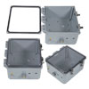 12x10x06 Polycarbonate Weatherproof Outdoor IP66 NEMA 4X Enclosure, Modified Base, Clear Lid, Dark Gray的图片