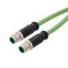 M12超五类IP67等级4针D编码，双层屏蔽，22AWG 拖链等级，工业级户外线缆，M12公头转M12公头，UL阻燃无卤PUR护套，绿色，0.5米的图片