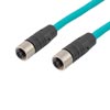 超5类IP68防护等级4针D编码SF/UTP双屏蔽工业户外级高柔性M12线缆，M12母头/M12母头，CMX阻燃等级TPE护套，青，0.5米的图片