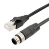 超5类经济型M12 4针D编码屏蔽户外级线缆组件，IP67等级M12公头/RJ45公头，26AWG导体，VW-1阻燃等级PVC护套，黑，2米的图片