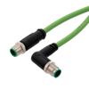 M12超五类IP67等级4针D编码，双层屏蔽，22AWG 拖链等级，工业级户外线缆，直角M12公头转M12公头，UL阻燃无卤PUR护套，绿色，10米的图片