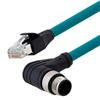 超5类M12 4针D编码SF/UTP工业级高柔PUR线缆，直角M12公头/RJ45公头，1米的图片