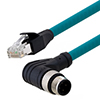 超5类M12 4针D编码SF/UTP工业级高柔PUR线缆，直角M12公头/RJ45公头，2米的图片
