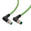 M12超五类IP67等级4针D编码，双层屏蔽，22AWG 拖链等级，工业级户外线缆，直角M12公头转直角M12公头，UL阻燃无卤PUR护套，绿色，1米的图片