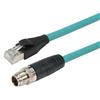 超6类M12 8针X编码SF/UTP工业级高柔PUR线缆，M12公头/RJ45，10米的图片