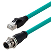 超6类M12 8针X编码SF/UTP工业级高柔PUR线缆，面板安装型M12母头/RJ45公头，10米的图片