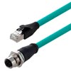 超6类M12 8针X编码SF/UTP工业级高柔PUR线缆，面板安装型M12母头/RJ45公头，15米的图片