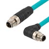 超6类M12 8针X编码SF/UTP工业级高柔PUR线缆，90°直角型M12公头/M12公头，0.5米的图片