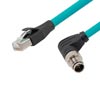 超6类M12 8针X编码SF/UTP工业级高柔PUR线缆，90°直角型M12公头/RJ45公头，0.5米的图片