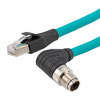 超6类M12 8针X编码SF/UTP工业级高柔PUR线缆，90°直角型M12公头/RJ45公头，1米的图片