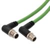 M12超六类 (Cat 6a) 万兆IP68等级8针X编码双重屏蔽 S/FTP，26AWG，工业户外线缆，直角M12公头转直角M12公头，UL阻燃无卤PUR护套，绿色，0.5米的图片