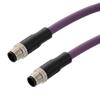 IP68防护等级M12 4针B编码公头到公头， 工业拖链等级， 聚氨酯PUR护套，23AWG，紫色，1米的图片