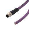 IP68防护等级M12 4针B编码公头到散线， 工业拖链等级， 聚氨酯PUR护套，23AWG，紫色，1米的图片