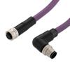 IP68防护等级M12 4针B编码直角公头到母头， 工业拖链等级， 聚氨酯PUR护套，23AWG，紫色，1米的图片