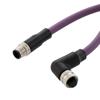 IP68防护等级M12 4针B编码公头到直角母头， 工业拖链等级， 聚氨酯PUR护套，23AWG，紫色，5米的图片