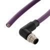 IP68防护等级M12 4针B编码直角公头到散线， 工业拖链等级， 聚氨酯PUR护套，23AWG，紫色，1米的图片